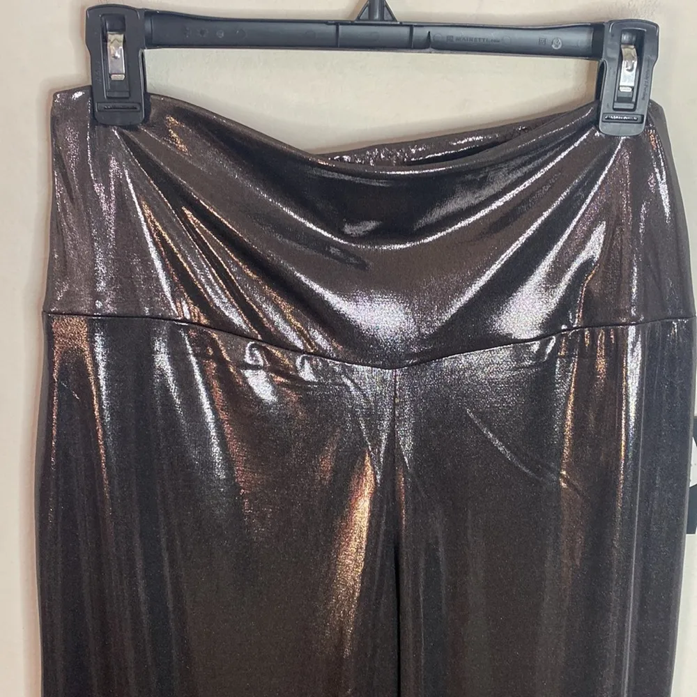 Norma Kamali Anthro gunmetal pencil pants metallized shiny disco size L - Image 4