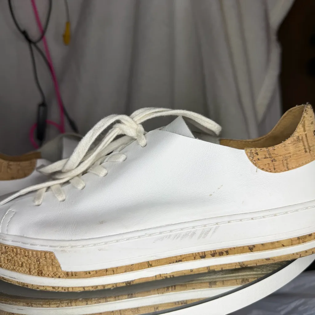 Schutz Murphy Women's White with Cork Details Platform Leather Sneakers Size 7.5 - Image 9