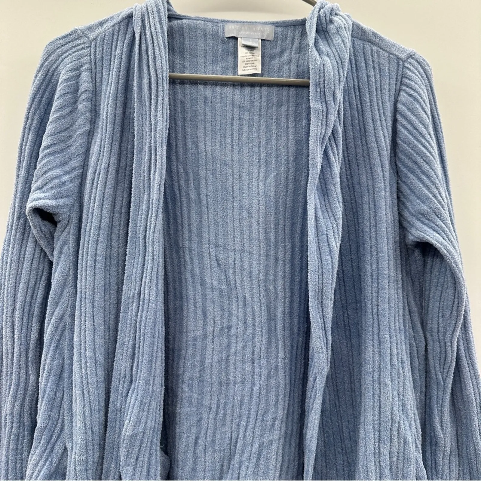 Barefoot Dreams Blue Ribbed Long Sleeve Hooded Open Front Cardigan Sz S - Image 3
