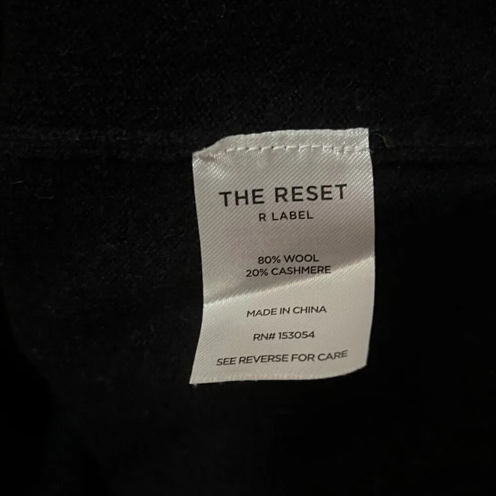 The Reset R Label Sweater Medium Black Wool Cashmere Ribbed Mock Neck 1/4 Zip - Image 7