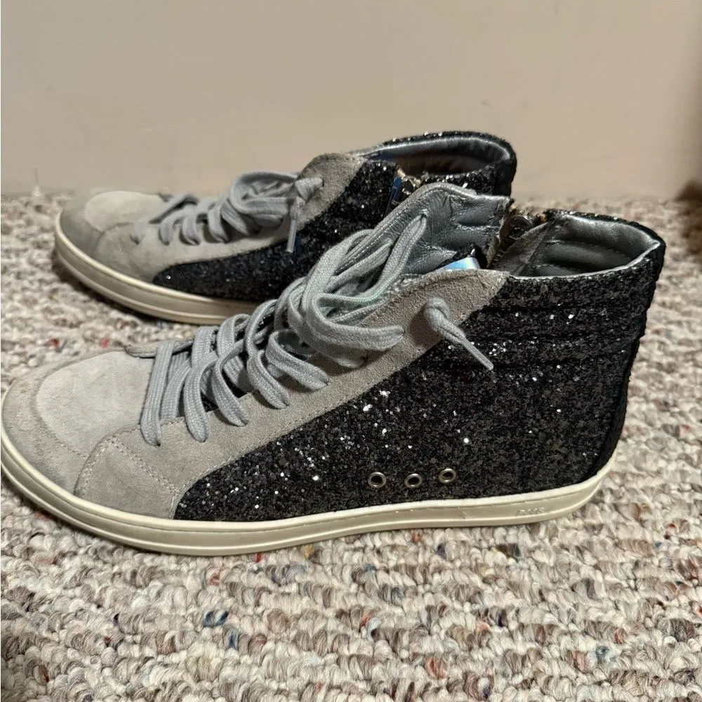 P448 Glitter Skater High Top Sneaker Shoes Black Gray- Size 39 (8.5/9) - Image 4
