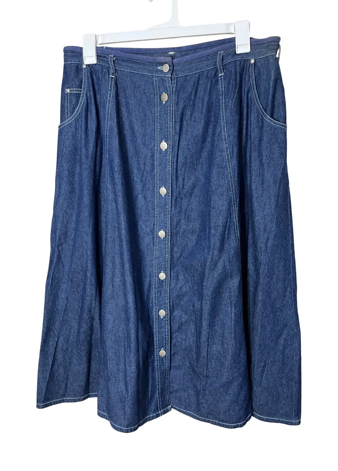 Vintage Carole Little Denim Maxi Skirt Button Front A Line Pockets Blue Size XXL - Image 1