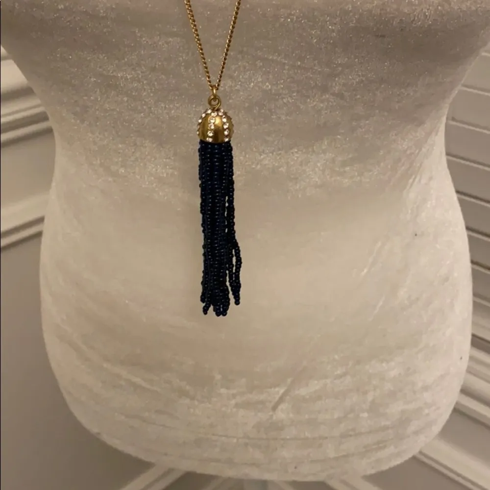 NWT JCrew Factory Navy Blue Tassel Necklace Gold - Image 2