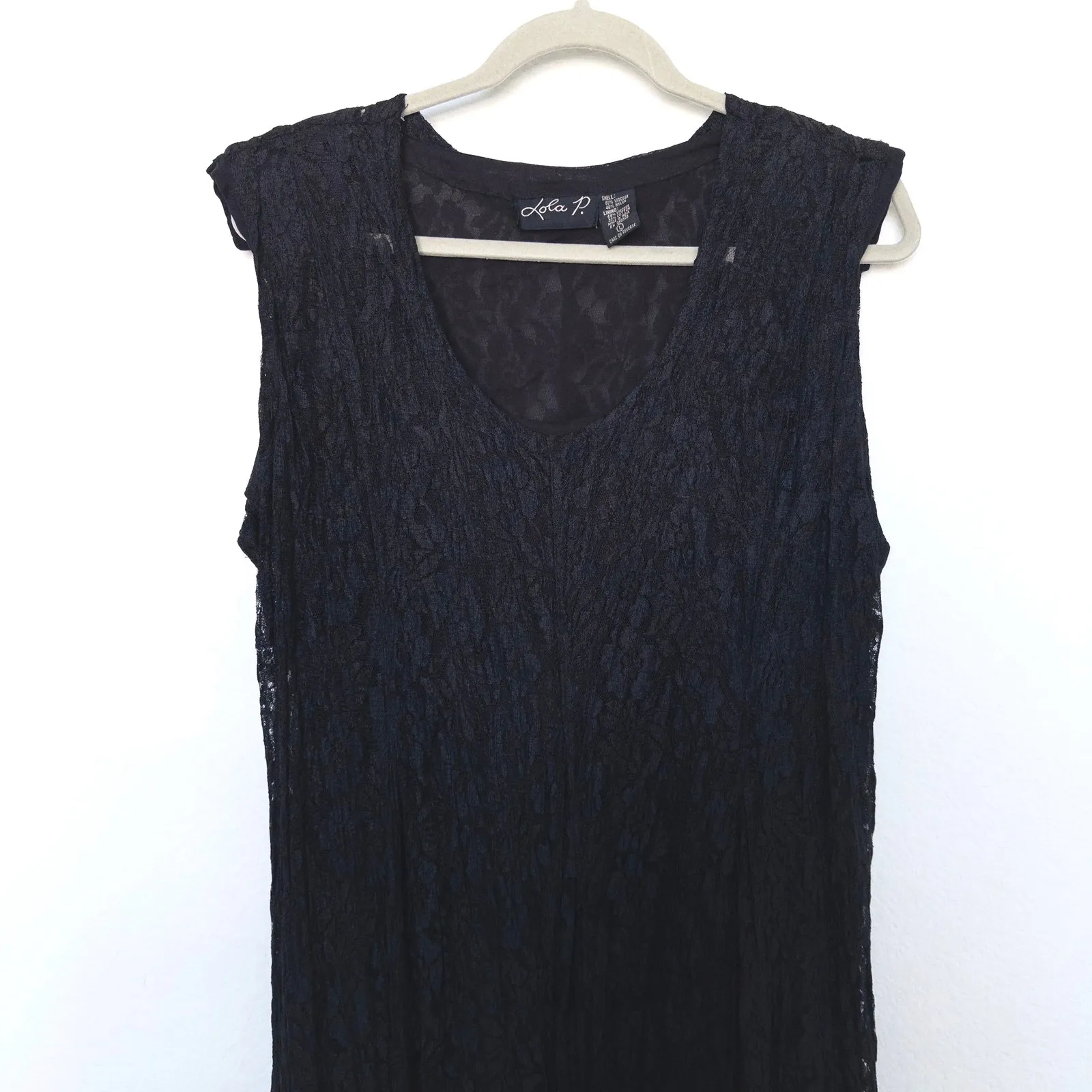 Vintage Lola P Womens Lace Dress Black L‎ Maxi Whimsigoth Size L - Image 9