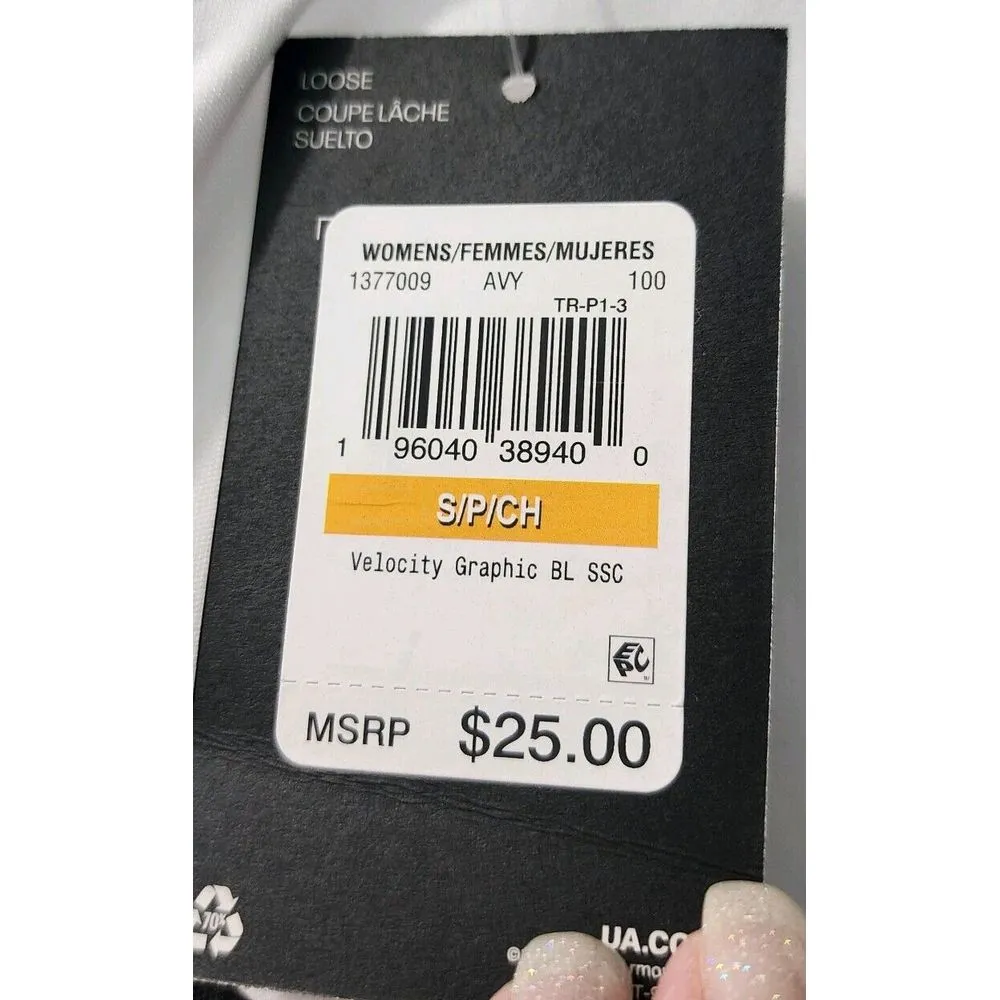 Under Armour‎ Women's Size S Velocity Graphic BL SSC White T-Shirt - Image 5