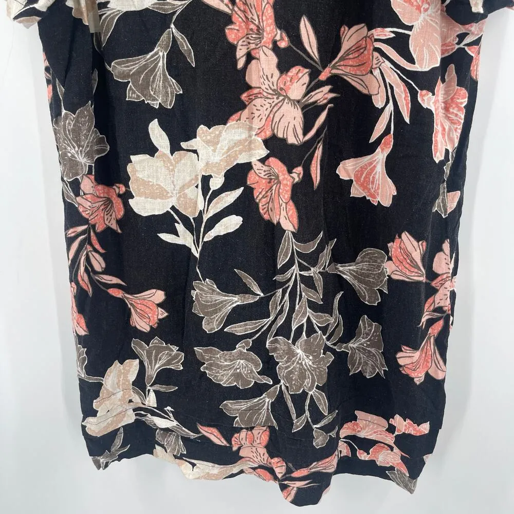 NICOLE MILLER Original Dress Size XXL Floral Short Sleeve Linen Blend Black - Image 10
