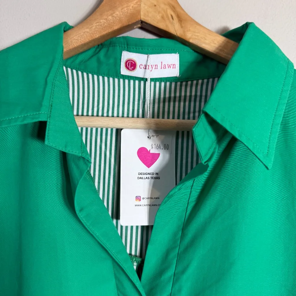 Caryn Lawn Preppy Gameday Back Stripe Mini Shirt Dress Womens One Size Green NWT - Image 8