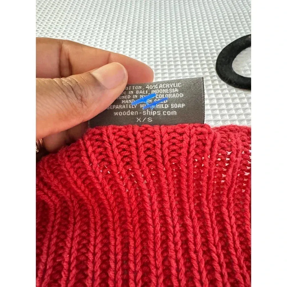 Wooden Ships Red V Neck KNnit Sweater SIZE XS/S - Image 6