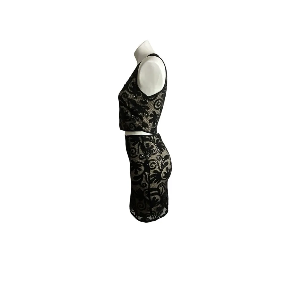 Sienna Sky Elegant Two Piece Black Floral Scroll Sequin Skirt Set - Image 10