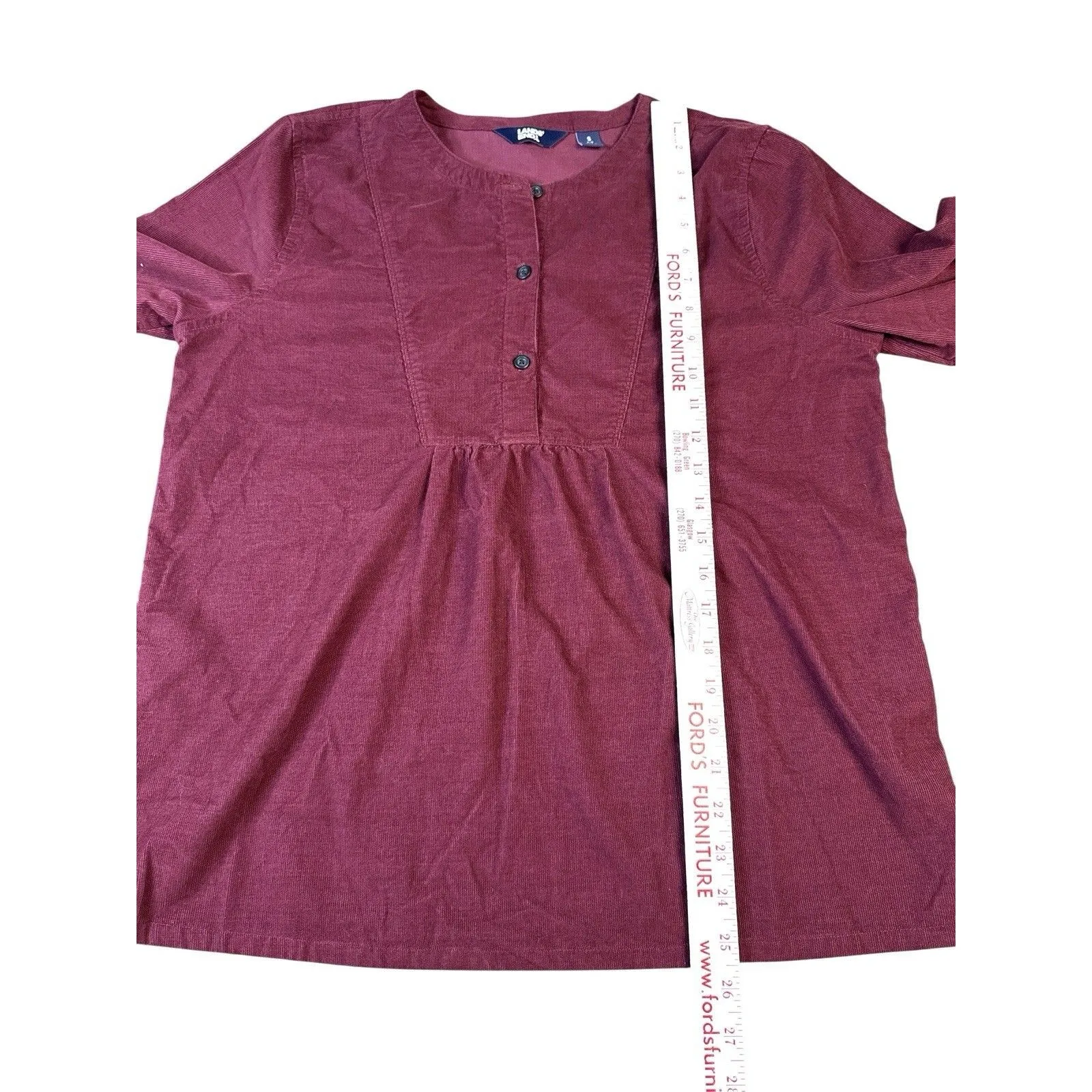 Lands' End Corduroy Pullover Blouse‎ Top Long Sleeve Small Button Front Burgundy - Image 7