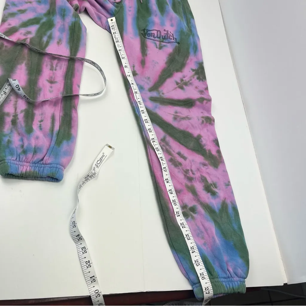 Von Dutch Rhinestone‎ Tie Dye Jogger Hoodie Set Olive Green Pink Purple Small - Image 13