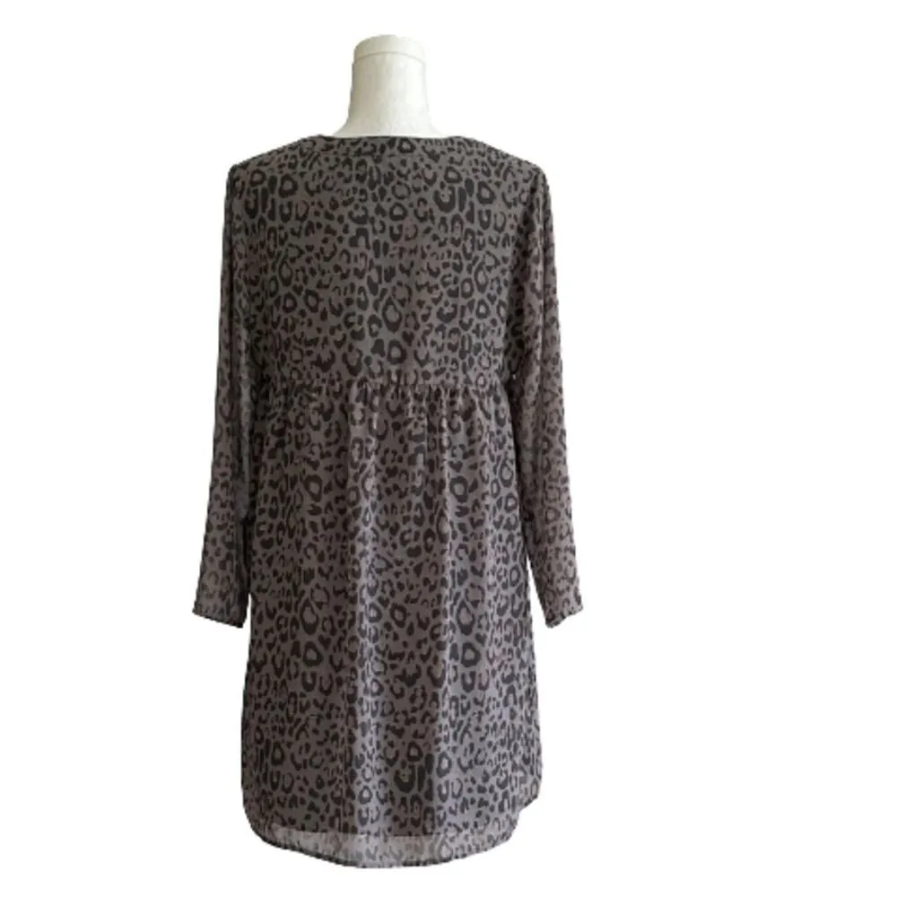 Loft Outlet Dress Gray Black Leopard Animal Print Long Sleeve Mini Dress Size XS - Image 5