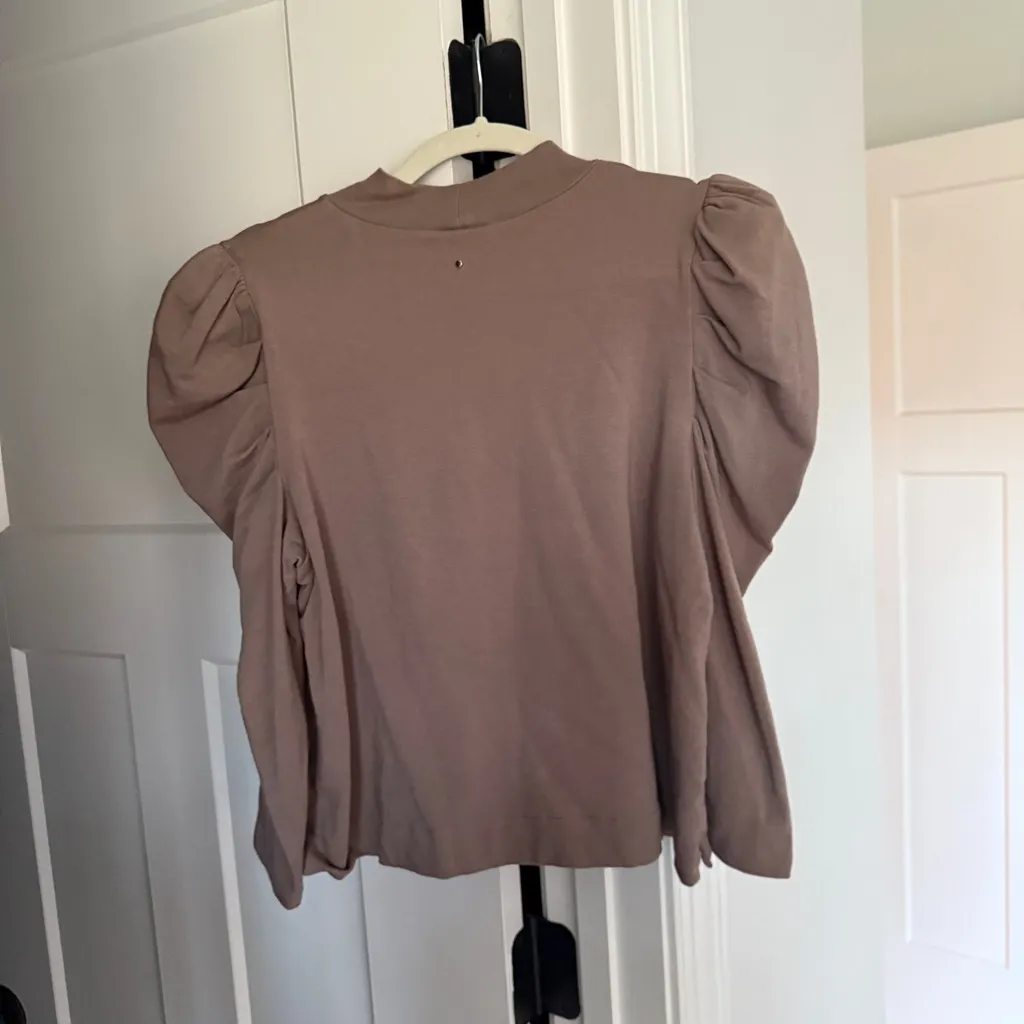 Cuyana French Terry Puff Sleeve Sweatshirt Top Mushroom Tan Pima Cotton - Image 6