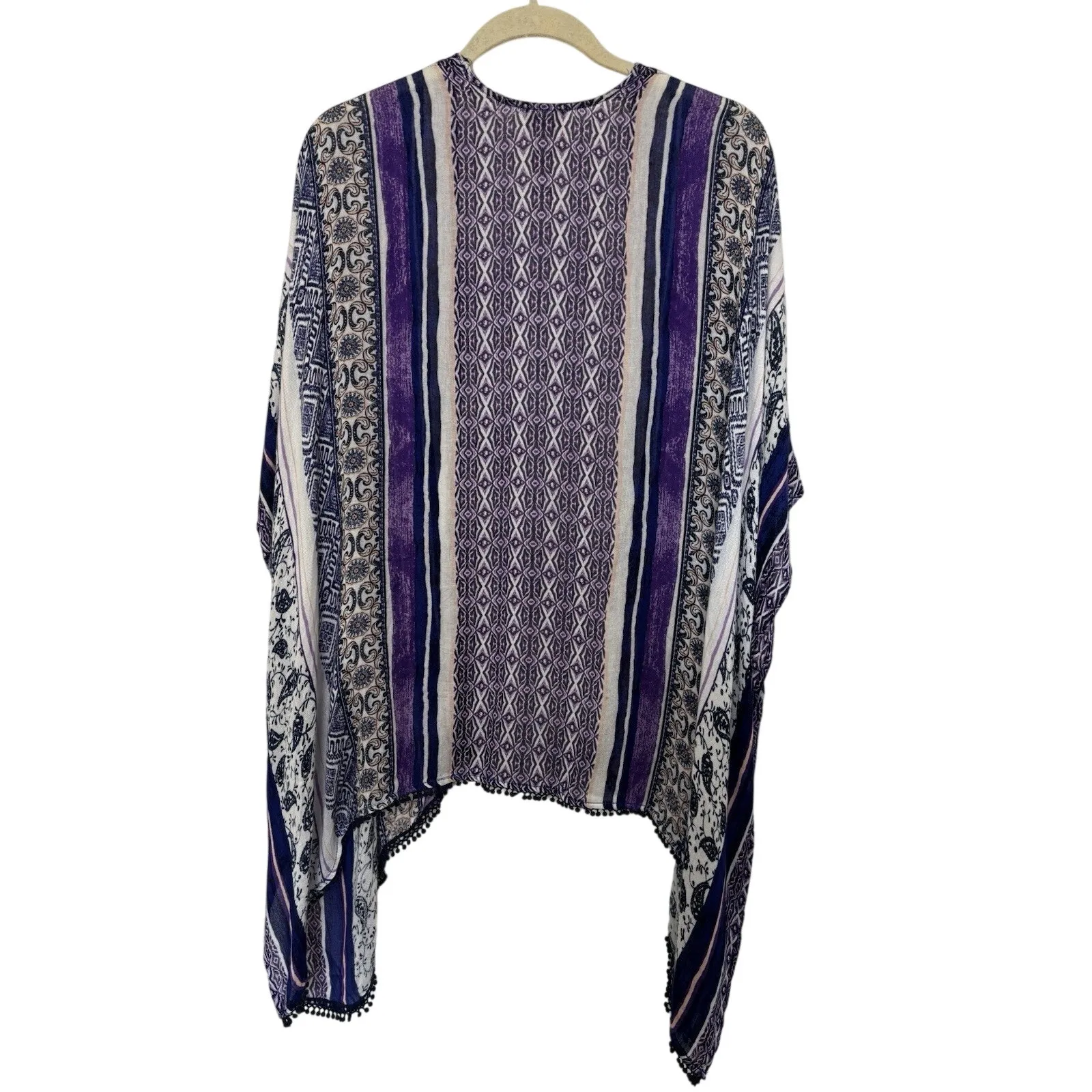 Chico’s Purple Open Front Kimono Poncho Size Large/XL Paisley Coastal Cover Up - Image 2