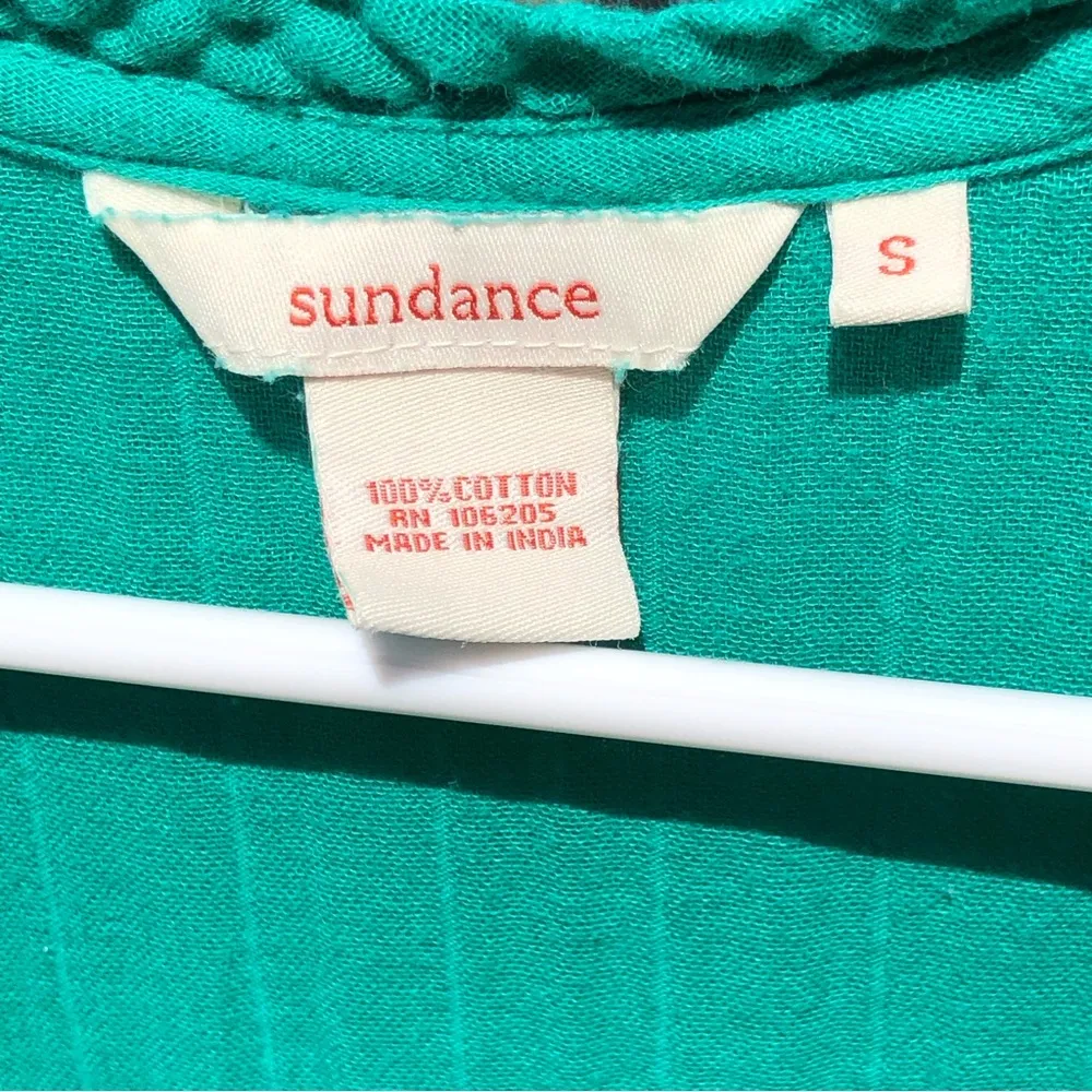 Sundance S Green Cotton Dress Coverup Ruffle neckline - Image 5