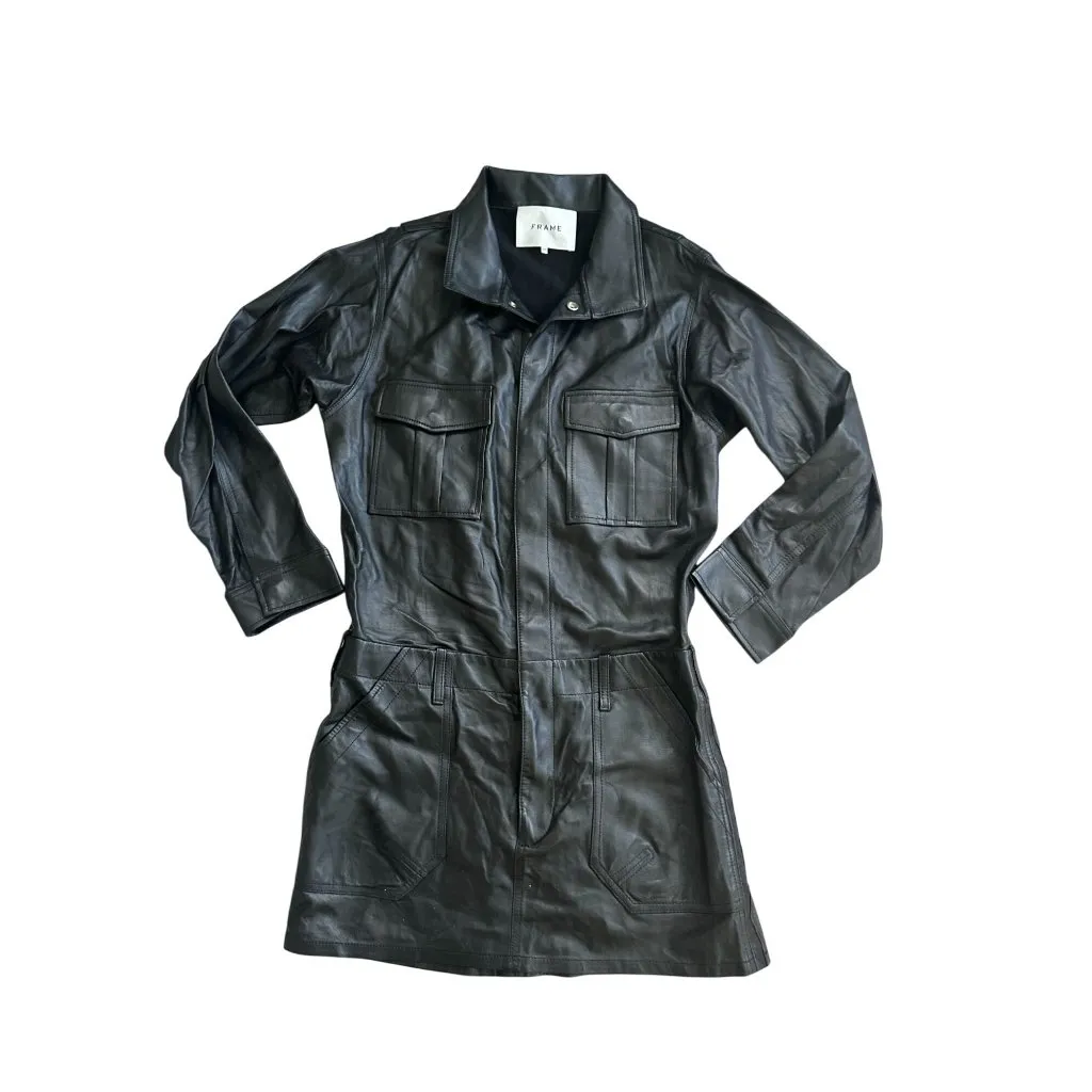Frame  Black Leather Long Sleeve Mini Dress Size Small - Image 8