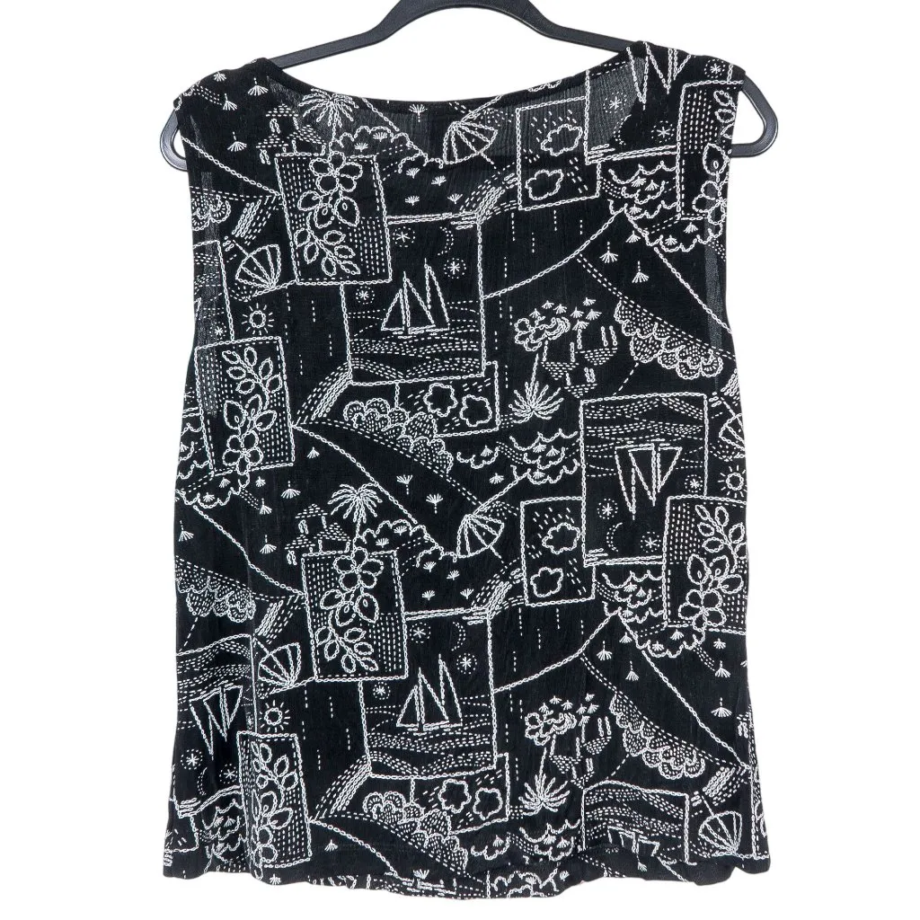 Ruby Rd Tank L Womens Black White Floral Sailboat Stretch Tropical Village Nylon - Image 6