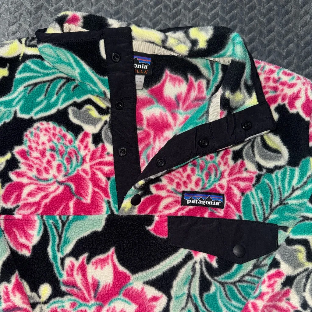 Patagonia Women Floral Manoa Hawaiian Synchilla Snap T Fleece Pullover Sz S - Image 3