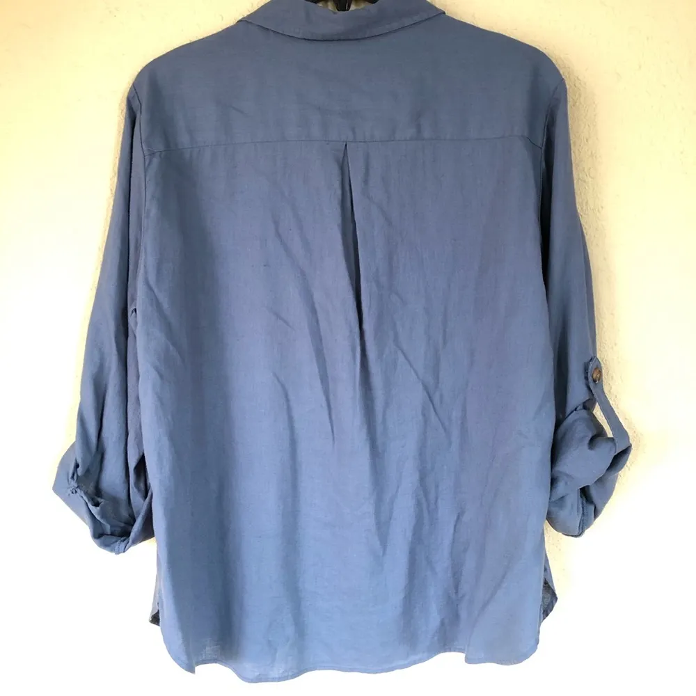 Teal Linen Blend Shirt/Blouse M - Image 6