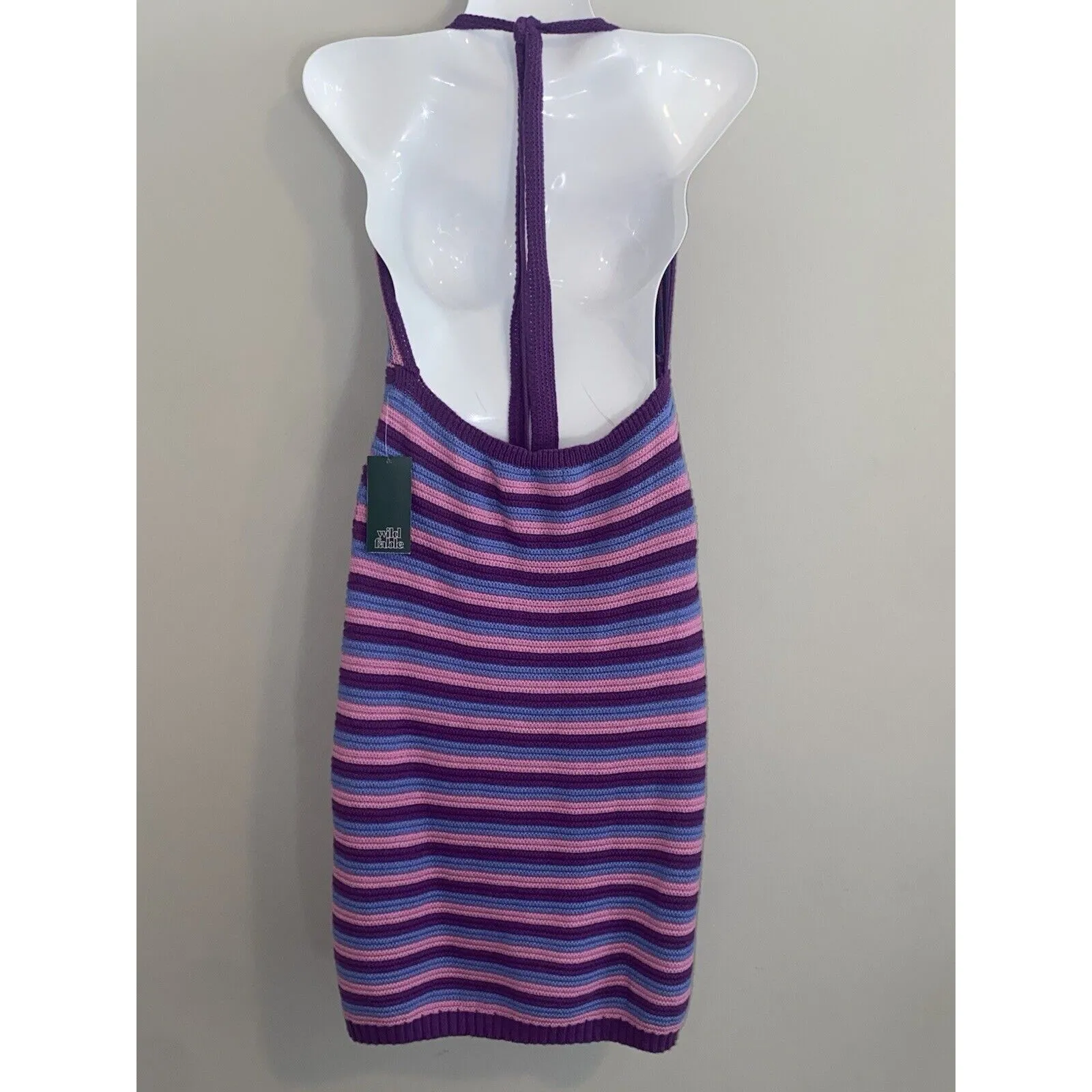 Wild Fable Crochet Purple Pink Blue Striped Halter Sundress Knit Size L  29pky - Image 7