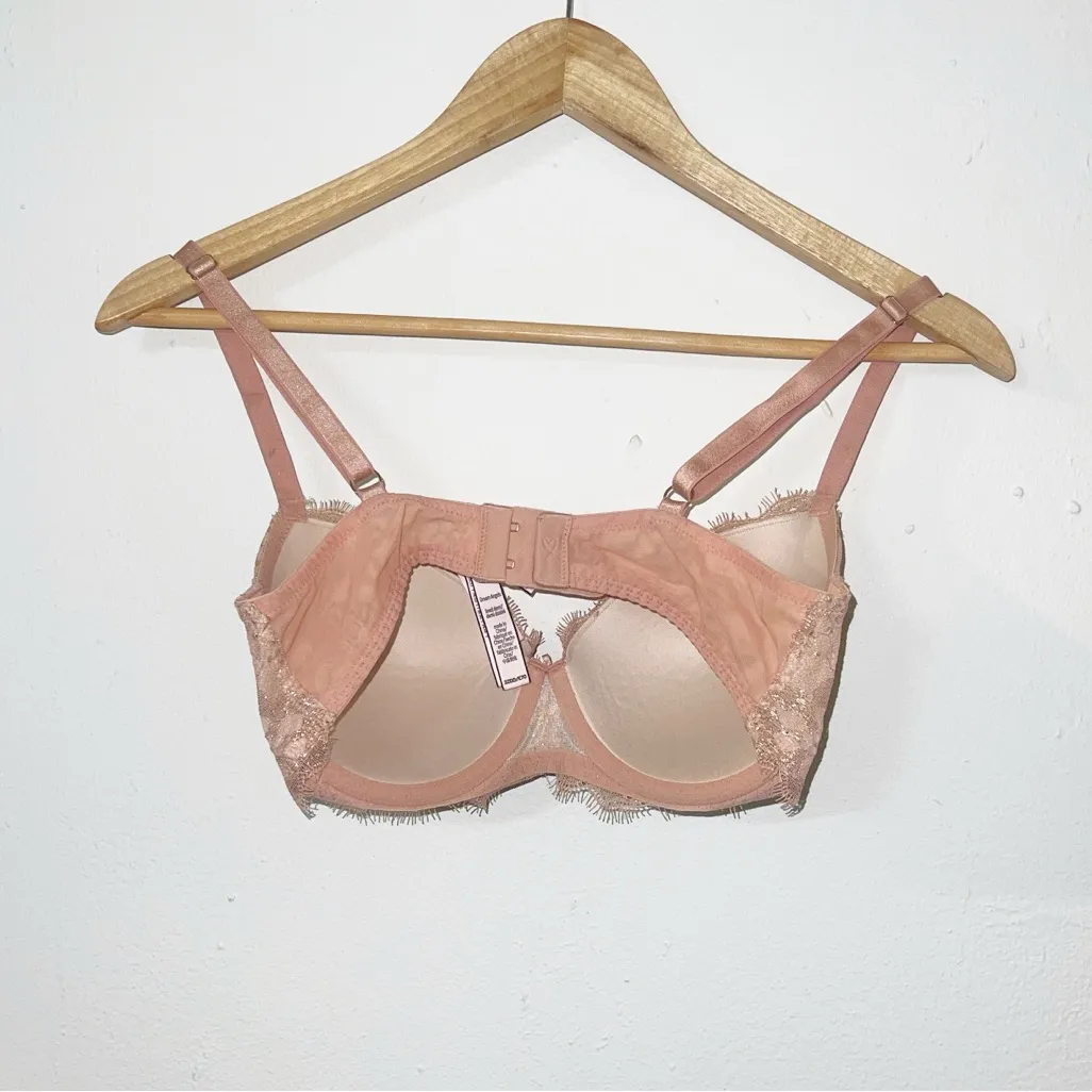 Victorias Secret tan lace shiny dream angels lined semi padded bra - Image 5