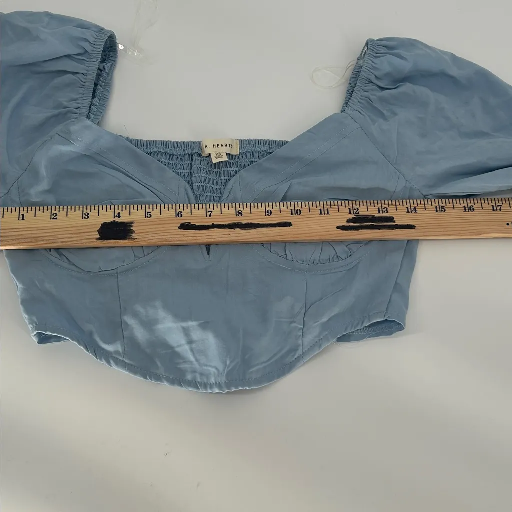L.A. Hearts Blue Bustier Crop Top XS Long Sleeve Smocked Back V Neck - Image 6