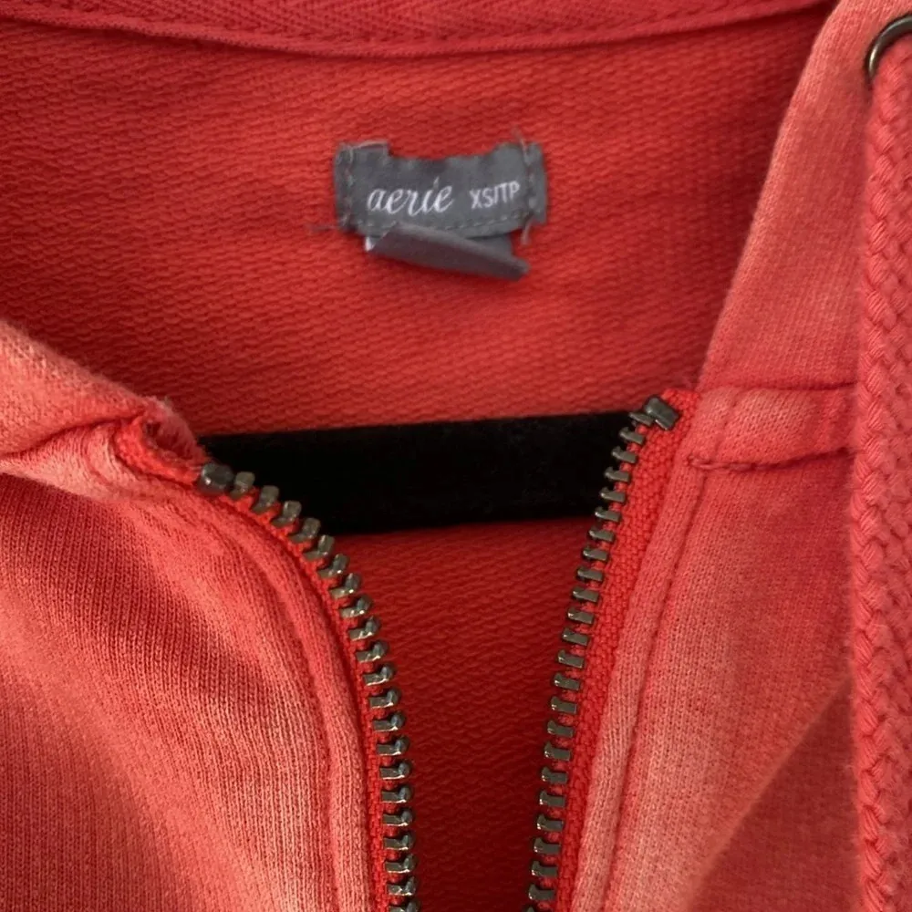 aerie Lightweight Coral 1/4 Zip‎ Hoodie Hooded Sweatshirt Hoody Distressed - Image 4