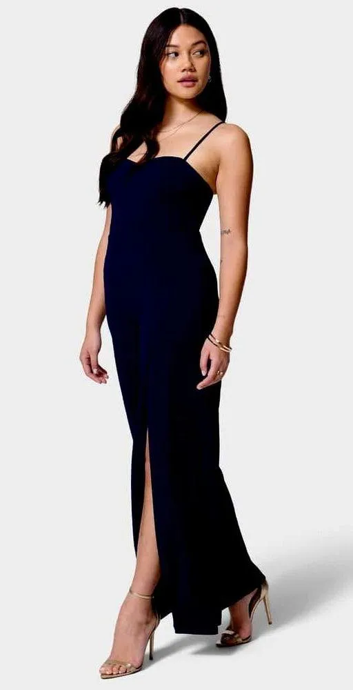 Bebe Black Bebe Open Leg Slits Scuba Jumpsuit Large NWT - Image 2