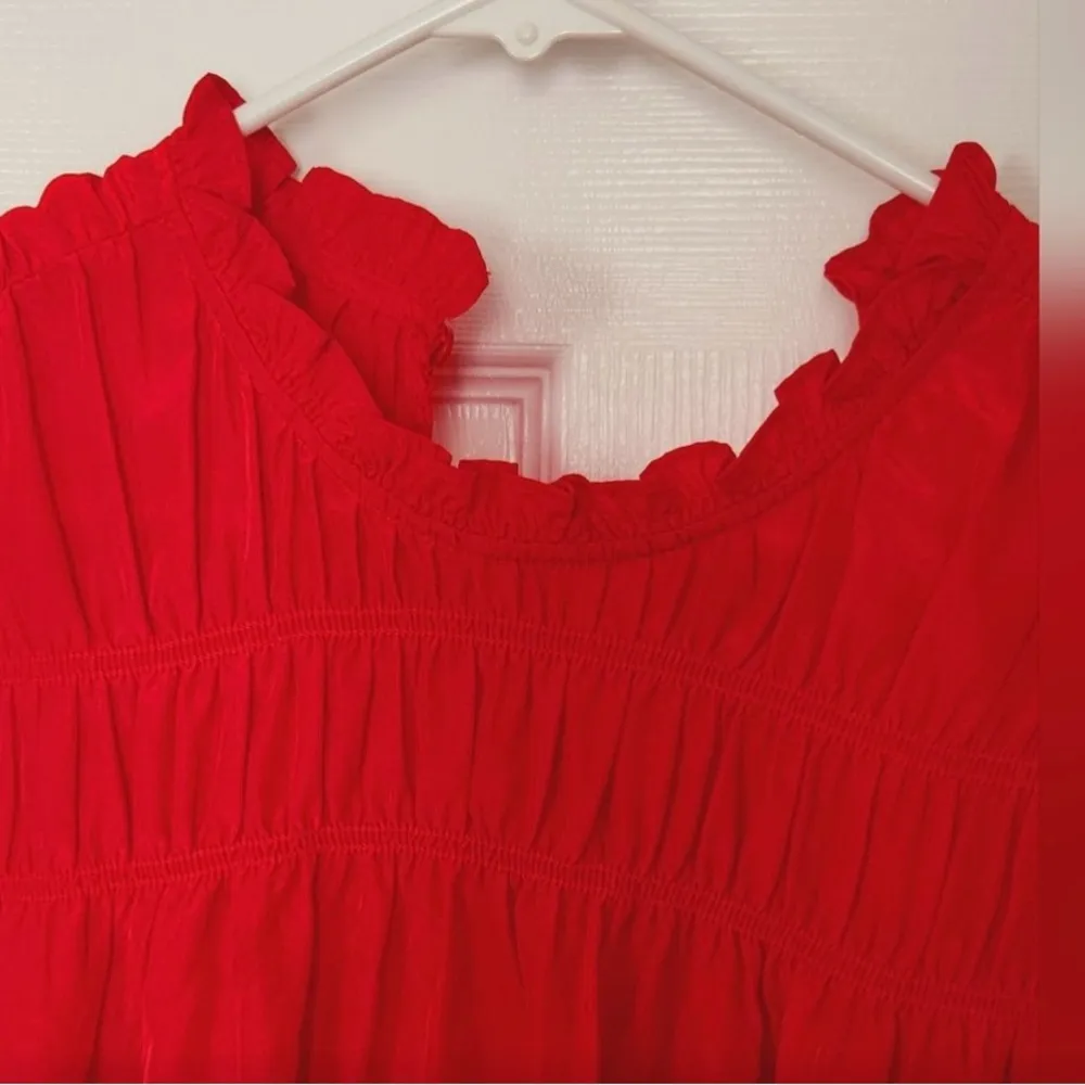 Joie Cayenne Red Sleeveless Smocked High Neck Lightweight Ruffled Neckline Large - Image 3