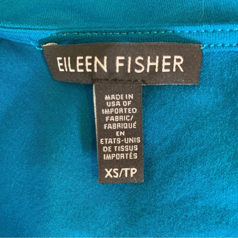NEW Eileen Fisher T Shirt Knit Dress V Back Cap Sleeves Turquoise Blue Size XS - Image 7