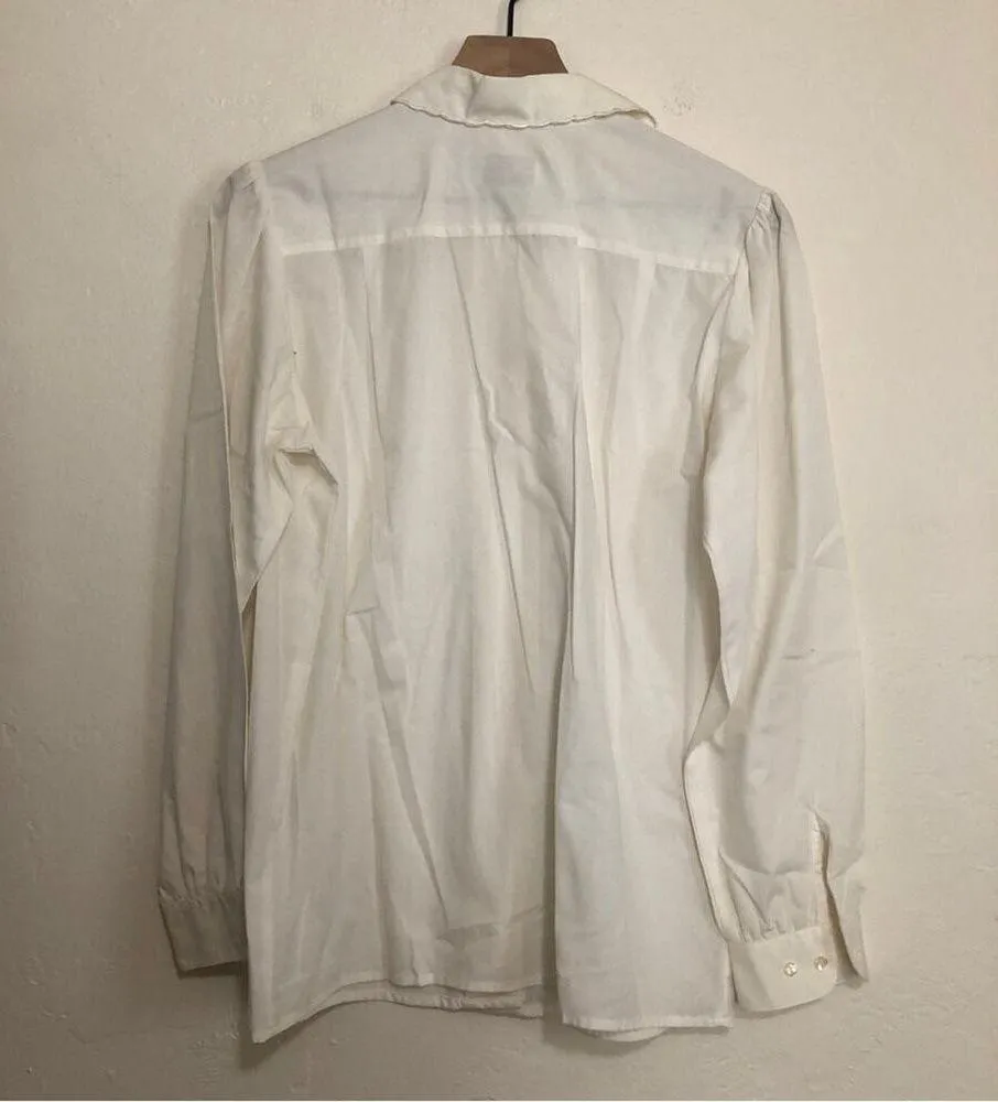 Vintage 90's Witt Shirt Collection Ivory Embroidered Scalloped Button Up Top White Size 10 - Image 7