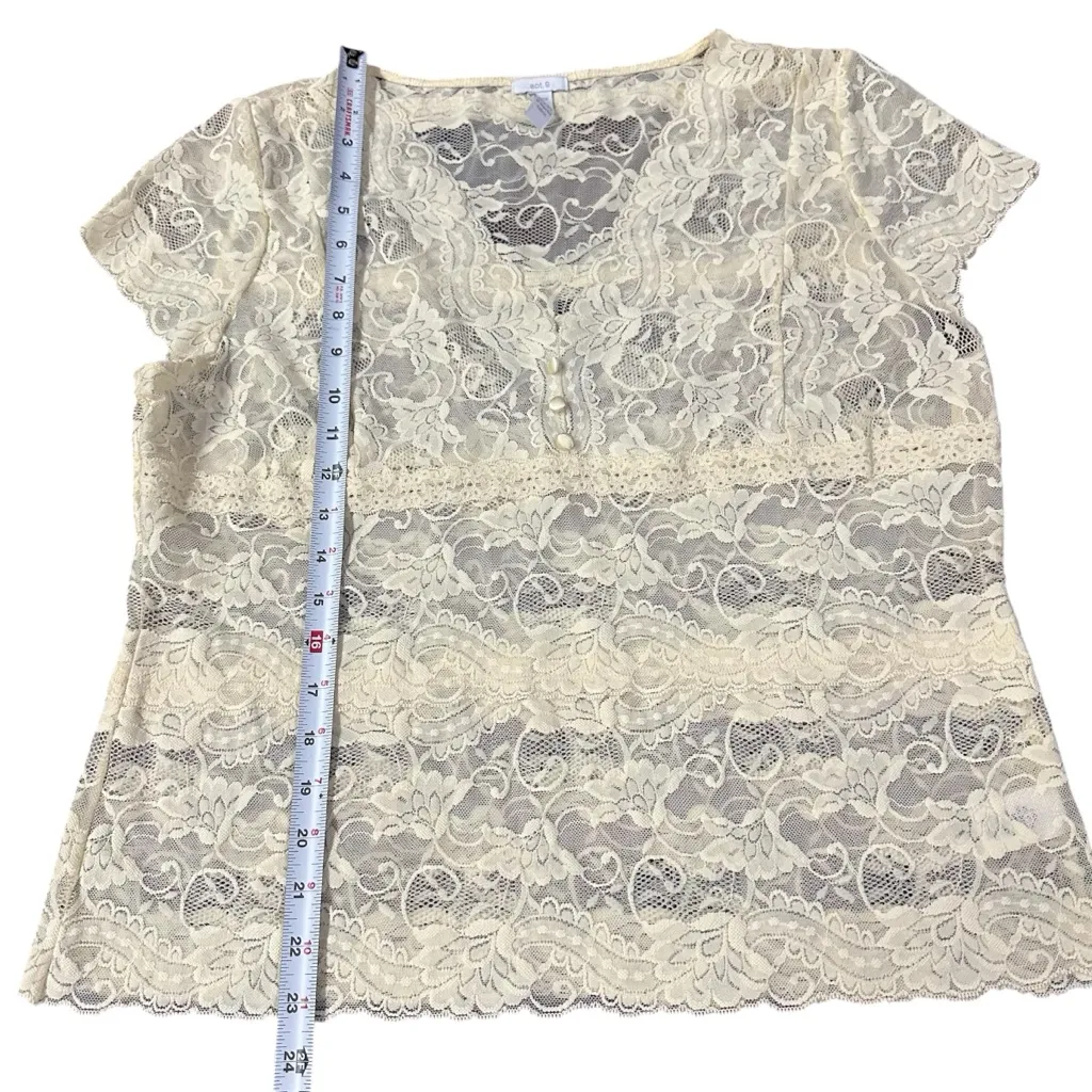 Apt 9 Womens Y2K Lace Babydoll Top Size XL Yellow‎ Dainty Fairy Romantic - Image 2