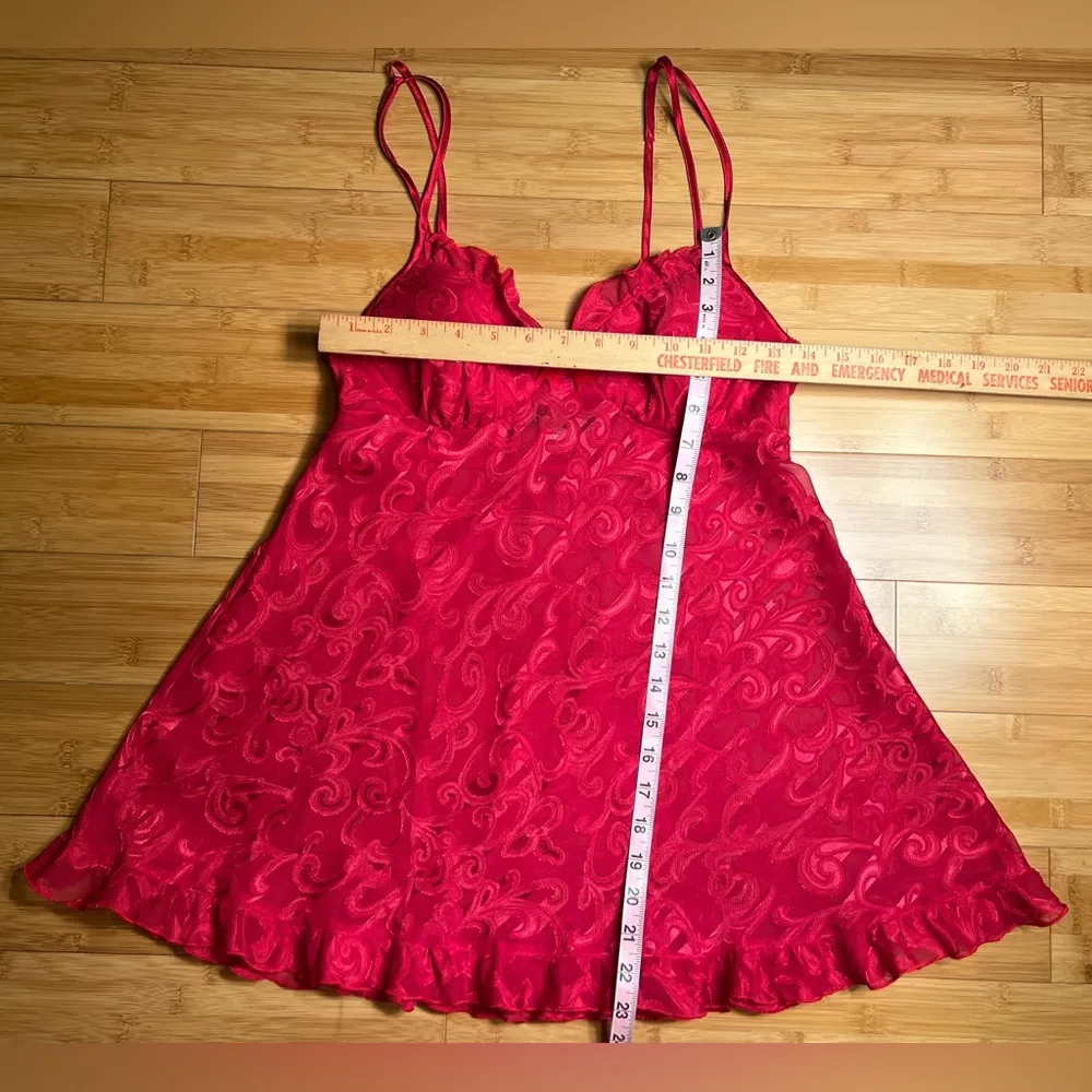 Cinema Etoile Seductivewear Red Sheer Chiffon Babydoll Lingerie Chemise,Y2K|Sz:S - Image 8
