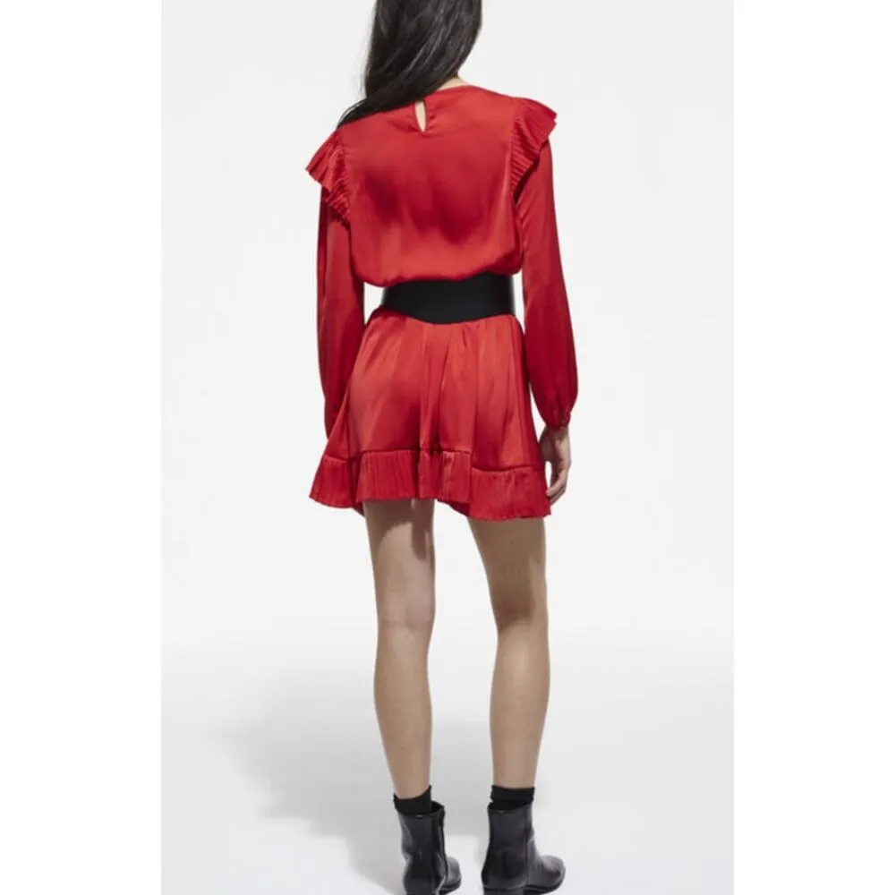 The Kooples “Short red dress” pleated ruffle satin mini dress medium size M - Image 4