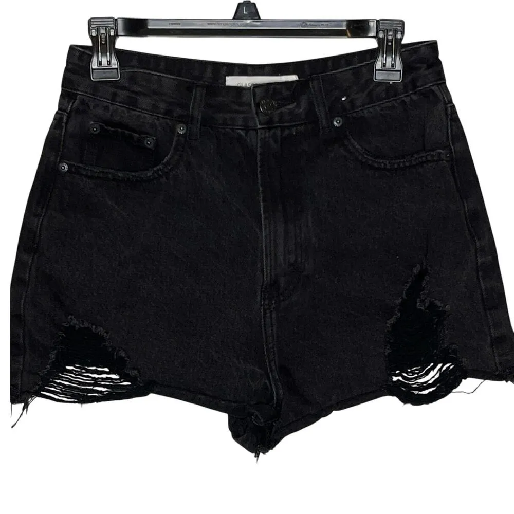 Glassons  Black Cut Off Jean Shorts Size 10 Raw Hem Distressed - Image 2