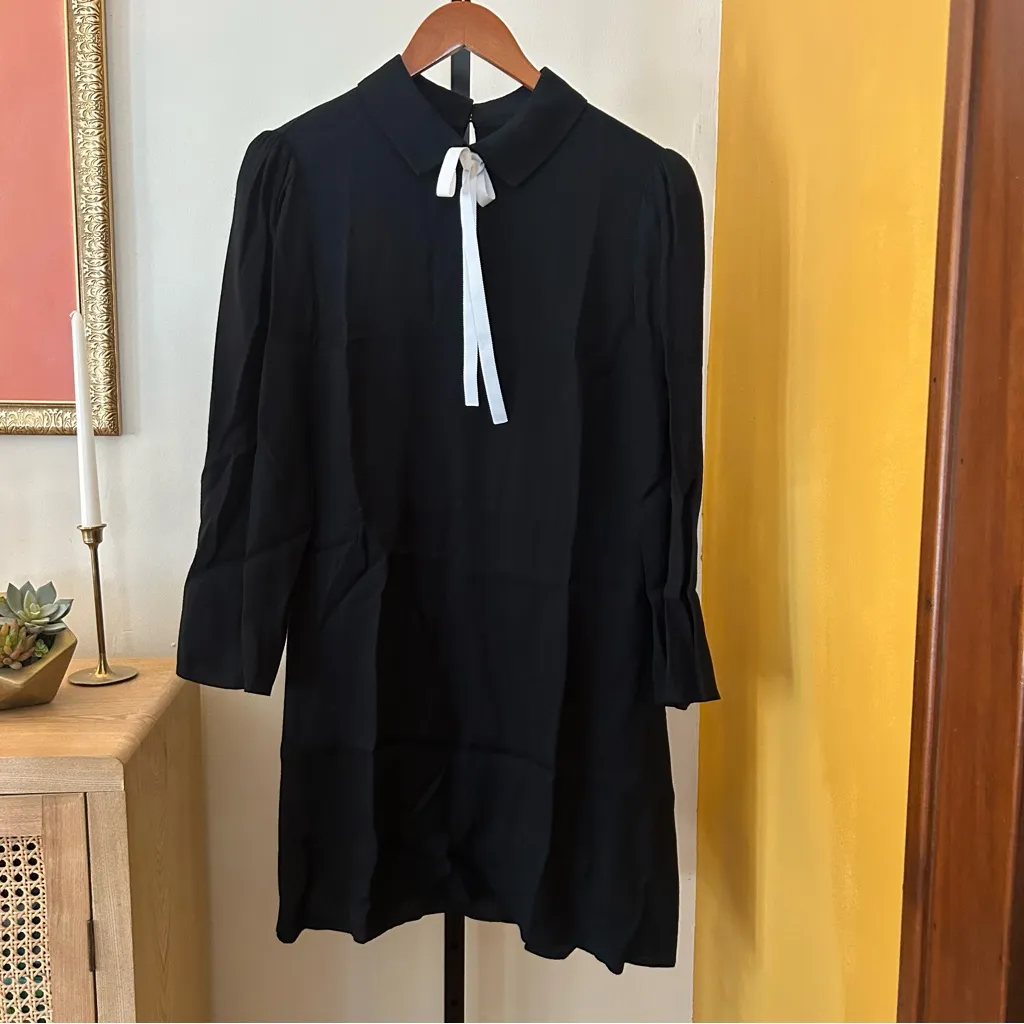 Reformation Rocco Mini Dress Bow Peter Pan Collar Long Sleeve Black $248 Size 10 - Image 3
