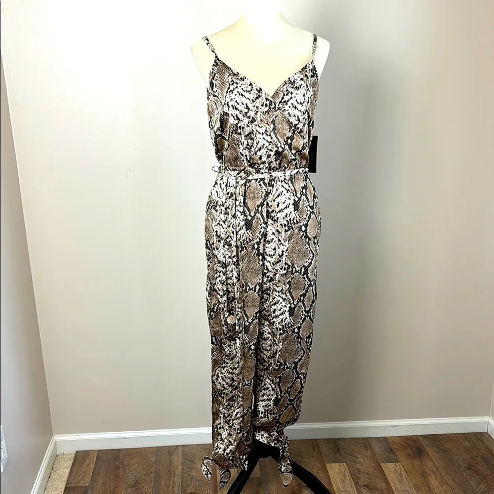 Lulus Jasper Beige Snake Print Surplice Jumpsuit Size M - Image 2