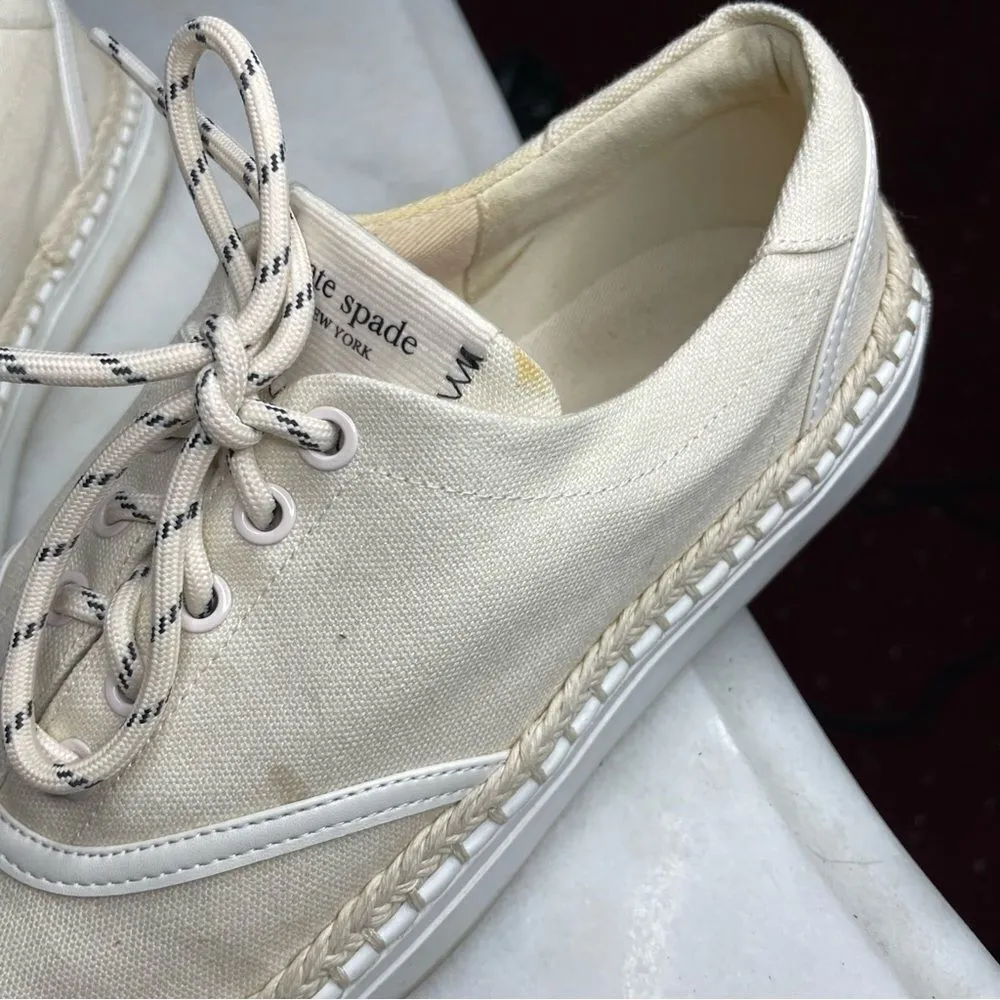 Kate Spade Lace Up Espadrille Sneakers Boat Party Parchment Beige Canvas- Size 8 - Image 7