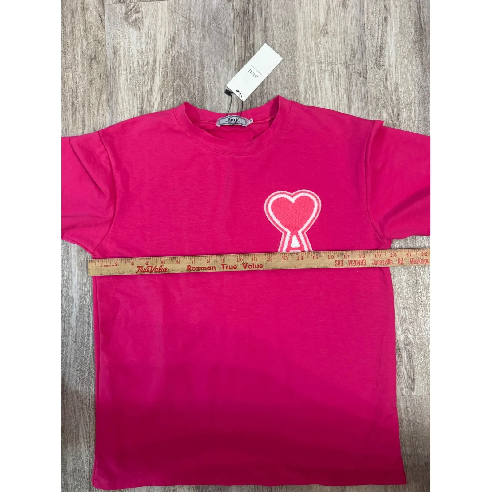 AMI Alexandre Mattiussi Women's Pink Heart Logo T Shirt Size M Size M - Image 3
