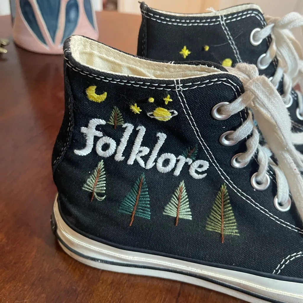Taylor Swift Folklore Custom Embroidered Converse Black High-Top Sneakers 9.5 ✨ - Image 6