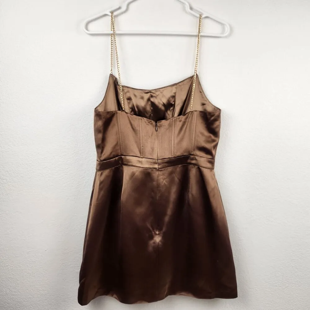 Retrofete Easton Mini Dress in Cognac Brown Size Large NWT Chain Straps - Image 8