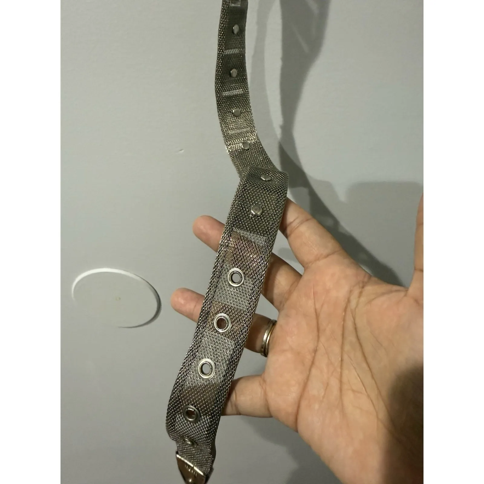 Vintage Chainmail Belt Woven Metal Decorated‎ With Concho Sz 32 37" Western Black - Image 5