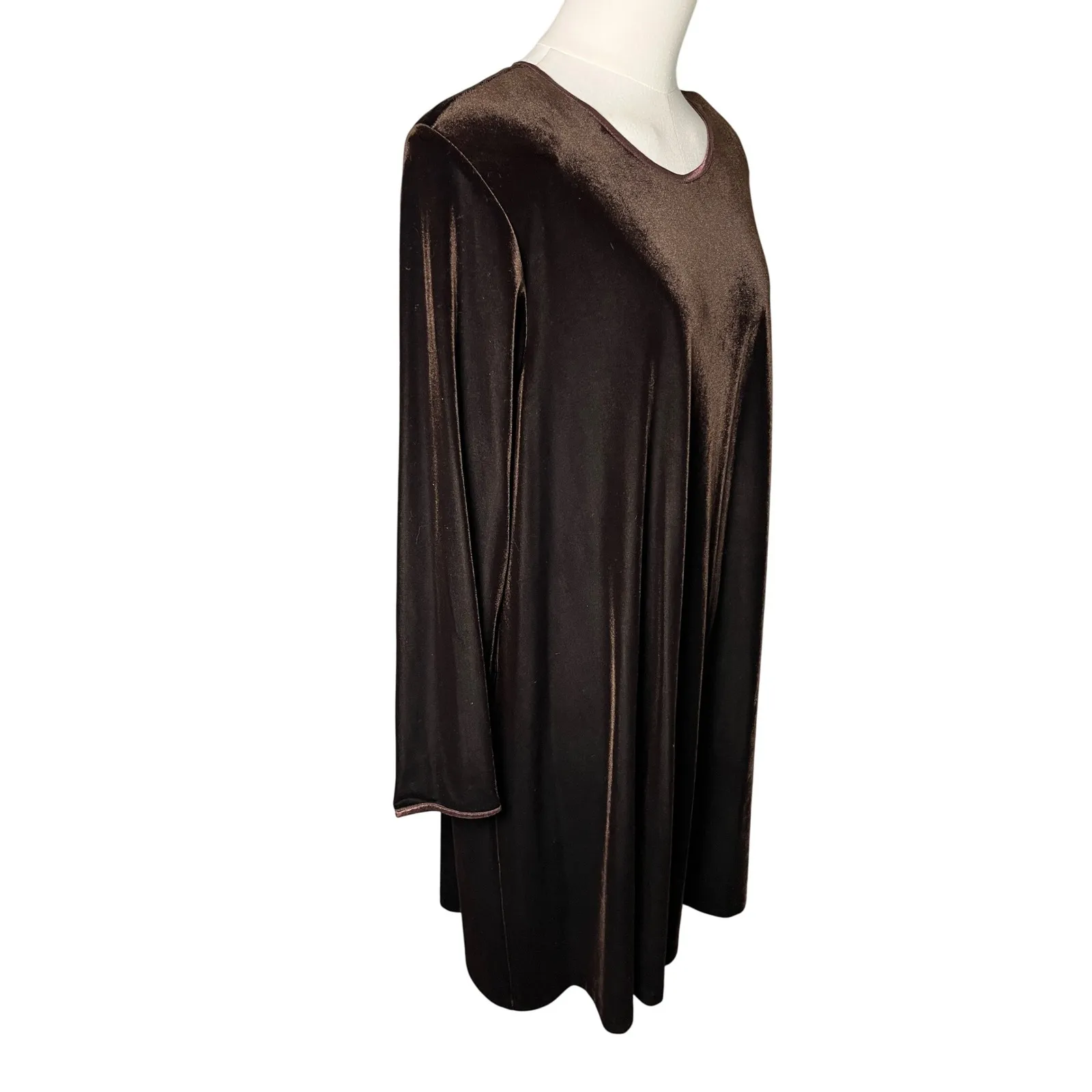 Vintage 90s‎ Mica Velvet Dress 1X NWT Brown Long Sleeve Cocktail Party Made USA - Image 2