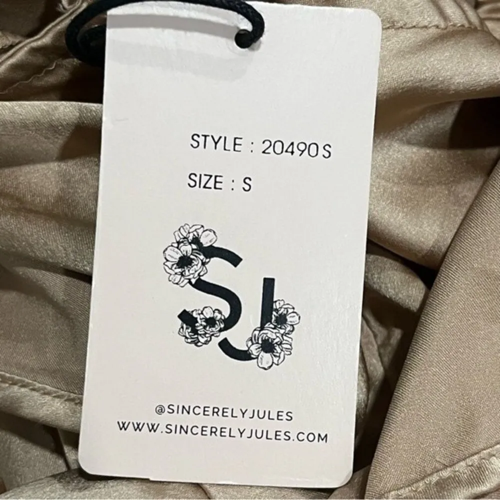 NWT Sincerely Jules Champagne Satin One Shoulder Wrap Tulip Skirt Dress Small - Image 12