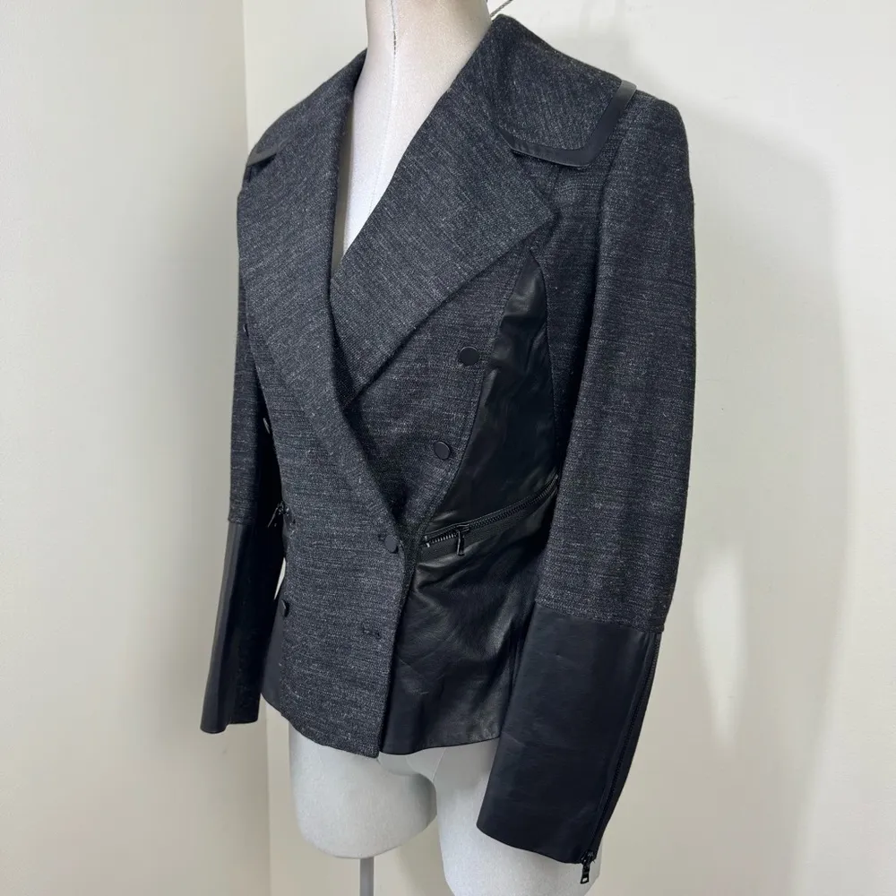 Robert Rodriguez Wool & Leather Double Breast Blazer Jacket Size 8 New Black & G - Image 7