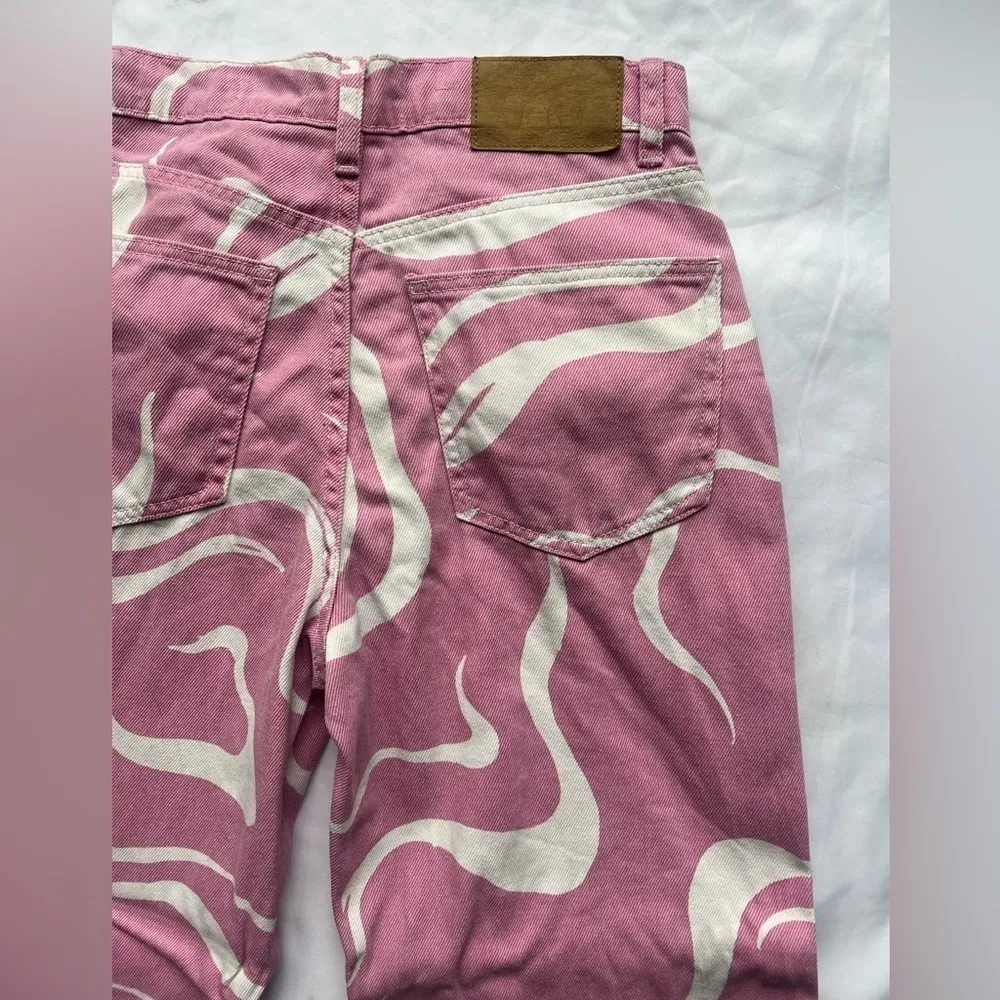 Cotton On Pink and White Swirly Loose Straight Jeans 4 - Image 10