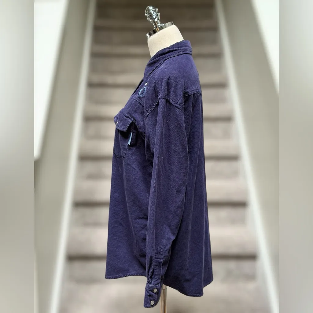 Vintage 90s Mickey Mouse Unlimited Corduroy Embroidered Western Shirt Cowgirl Blue Size M - Image 10