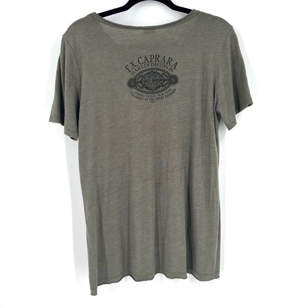 Harley Davidson women’s NY Floral‎ Pocket T Shirt Large 1,000 Islands 2016 Green - Image 6