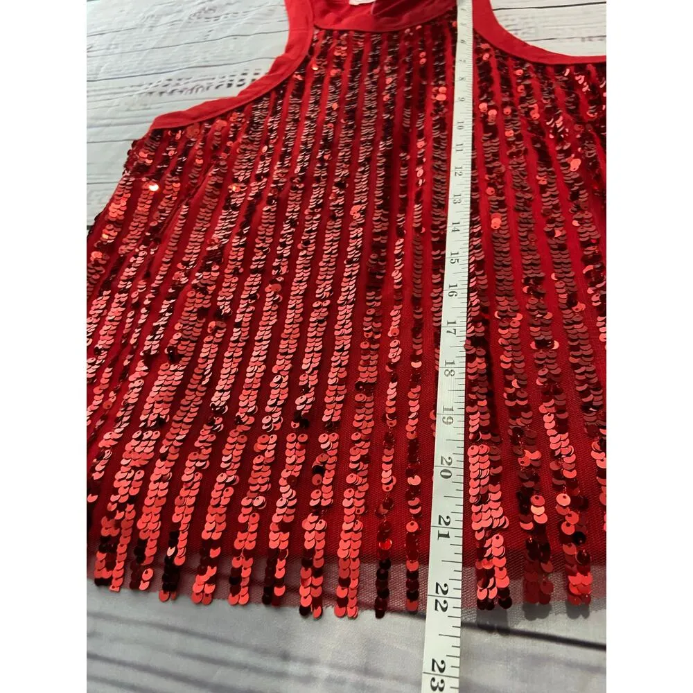 Crave Fame Tank Top Women S Red Sleeveless Sequin Front Knit Back Crew Neck NEW - Image 8