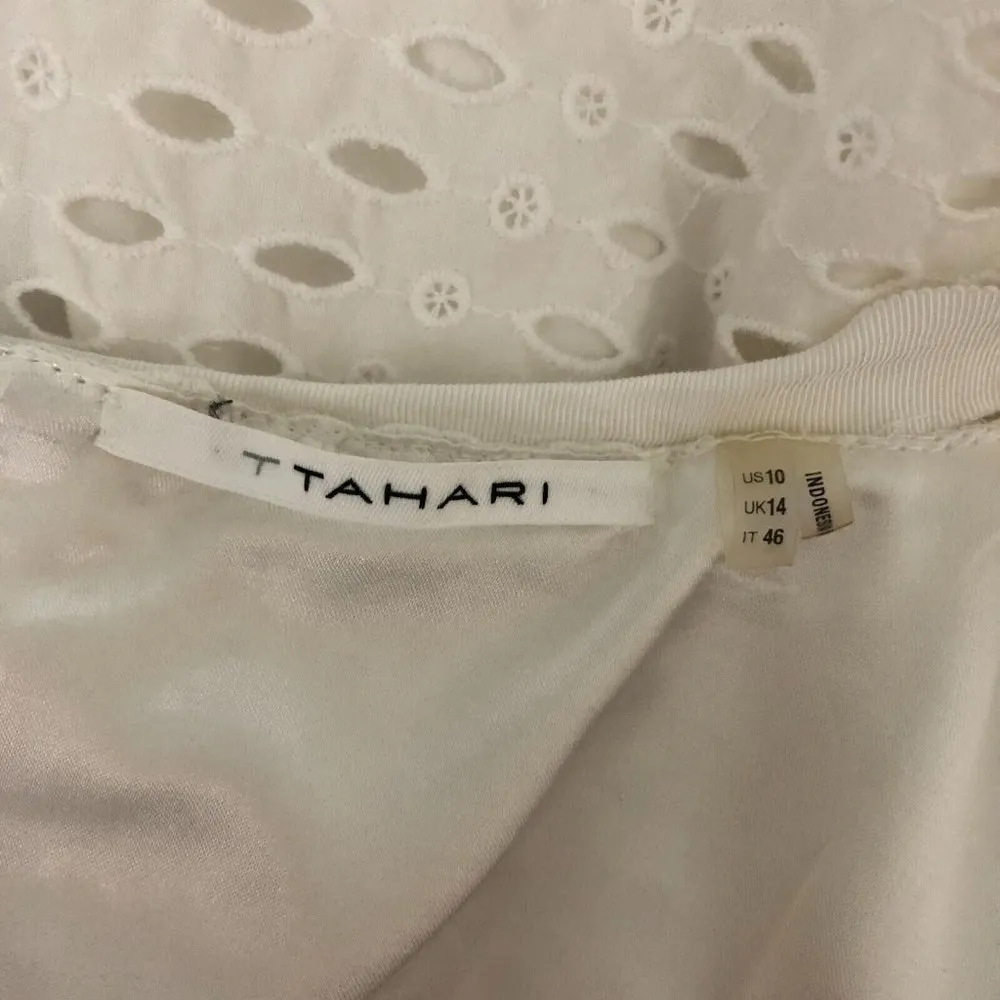 T Tahari Dress A Line Eyelet Embroidered Sleeveless Scoop Neck White 10 - Image 9